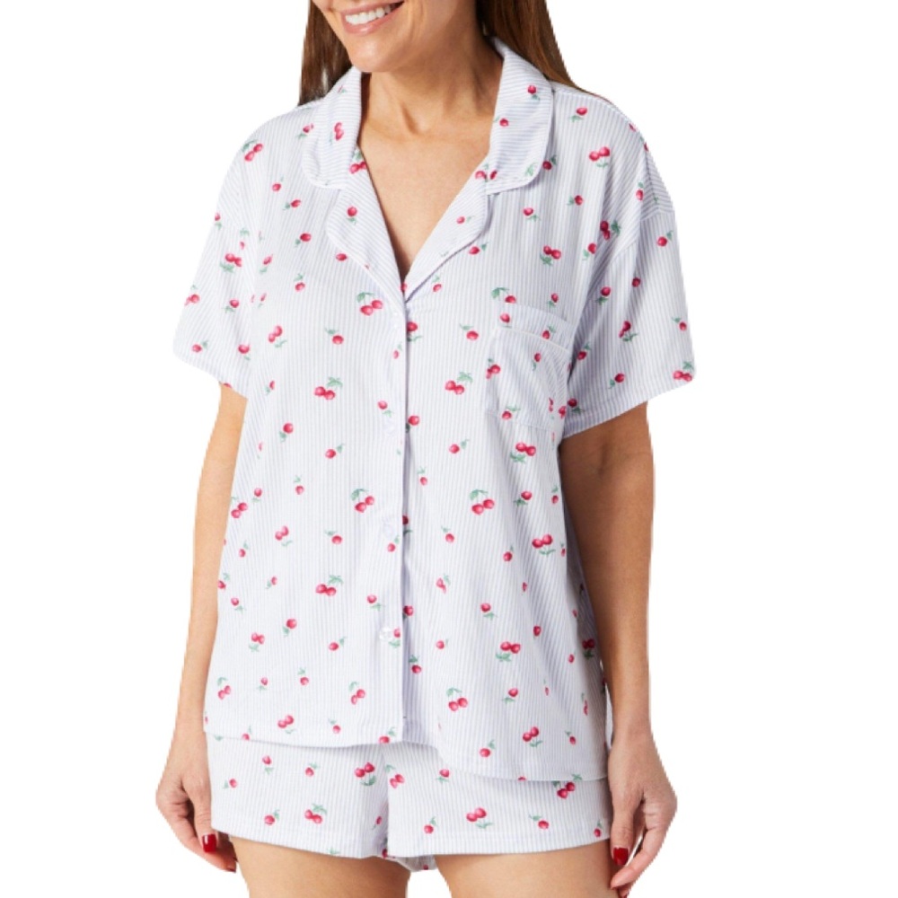 New Laura Ashley Nightgown Long Sleeve White Cherry Button Front Large